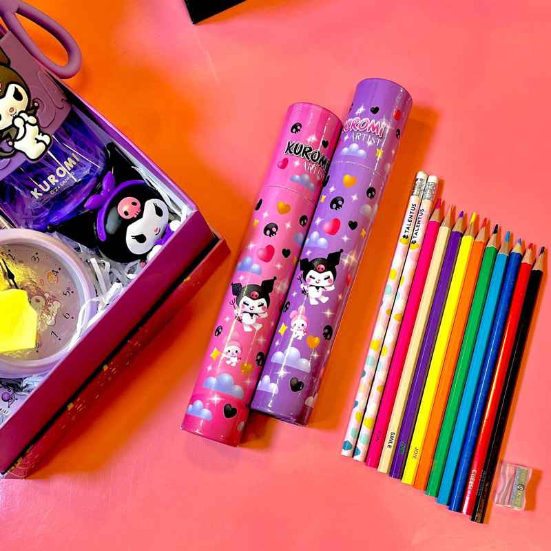 مداد رنگی لوله ای کرومی 10 رنگ + 2 مداد مشکی و تراش